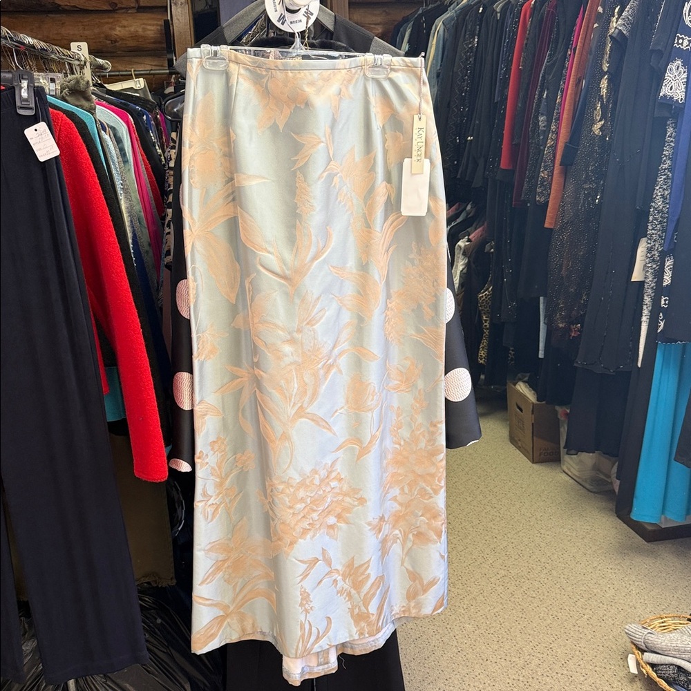 😍Gorgeous NWT Kay Unger Light Blue and Peach Maxi Silk 12 Skirt